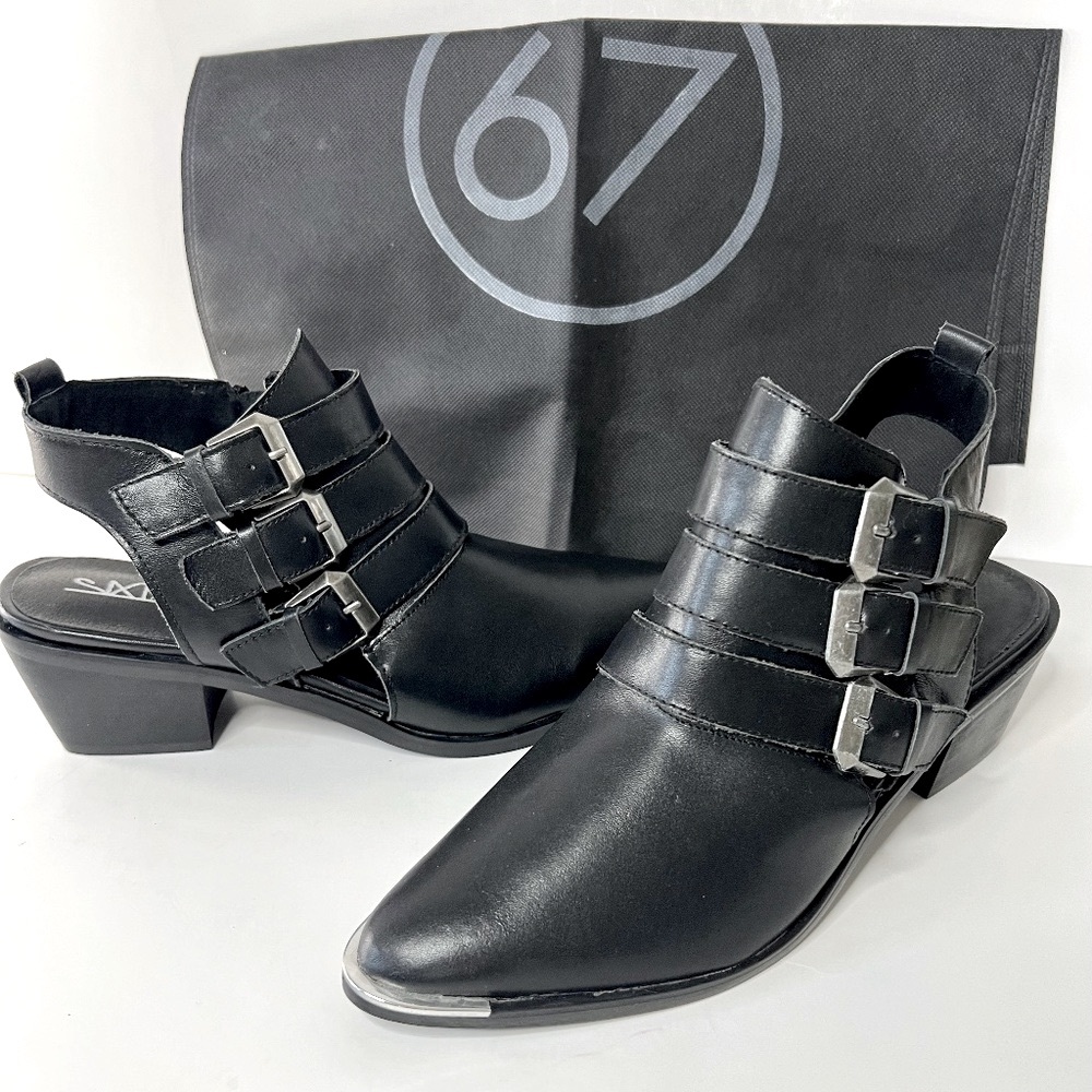 Sixtyseven 78551 Napa Black Leather Pointed Ankle Booties